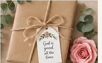 Christian gift wrapped with a printable Bible verse card and floral details