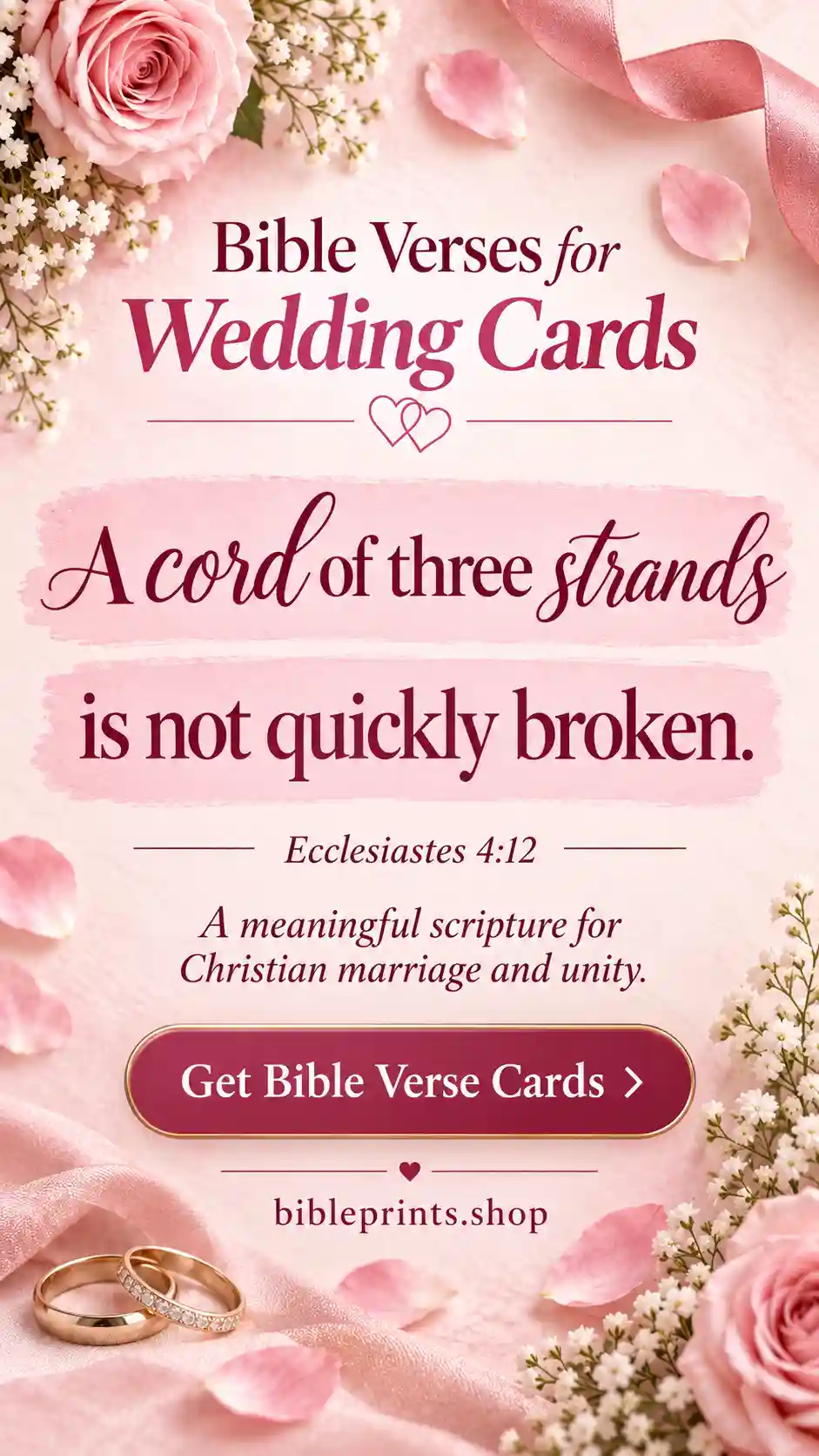 Ecclesiastes 4:12 Bible verse for a wedding card about partnership and a threefold cord