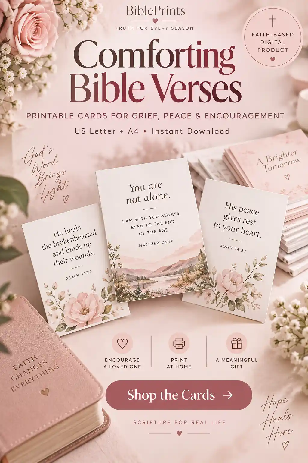 Bible verses for comfort and hope in hard times with grief, fear and printable Scripture card ideas