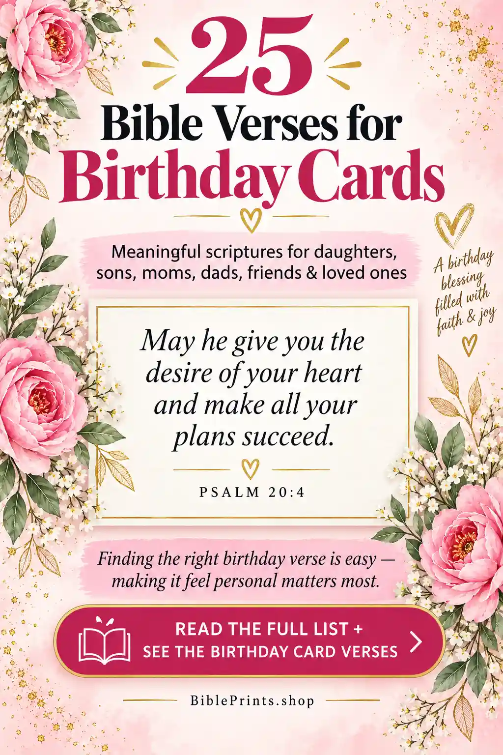 Birthday Bible verses and blessings featuring Numbers 6:24-25 for Christian birthday cards