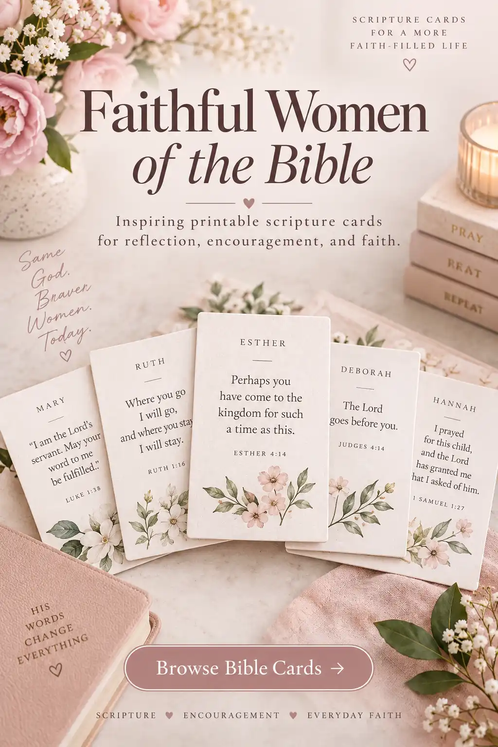 Faithful women of the Bible scripture cards for reflection encouragement and Christian Bible study