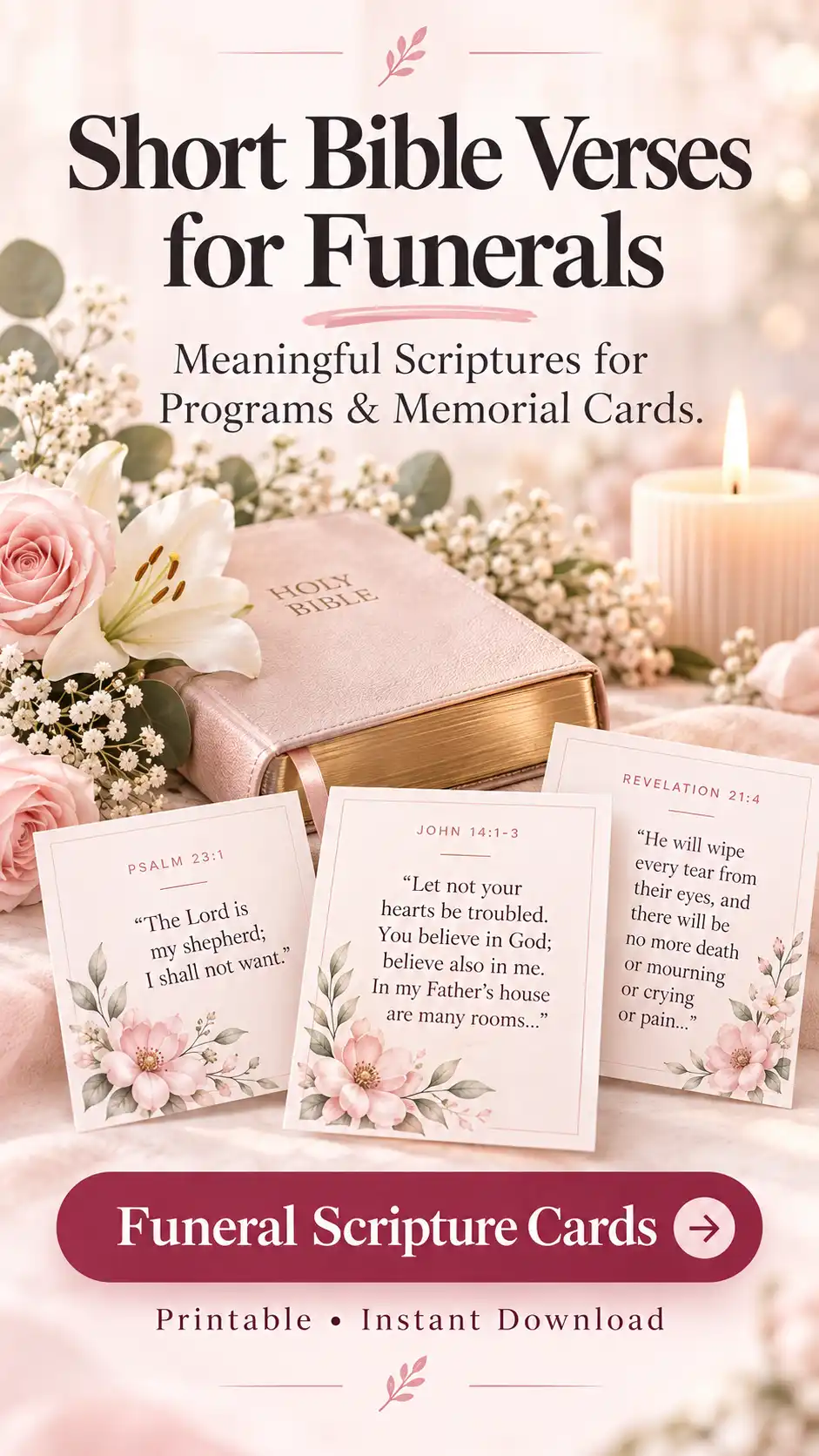 Short Bible verses for funerals, memorial programs and funeral cards