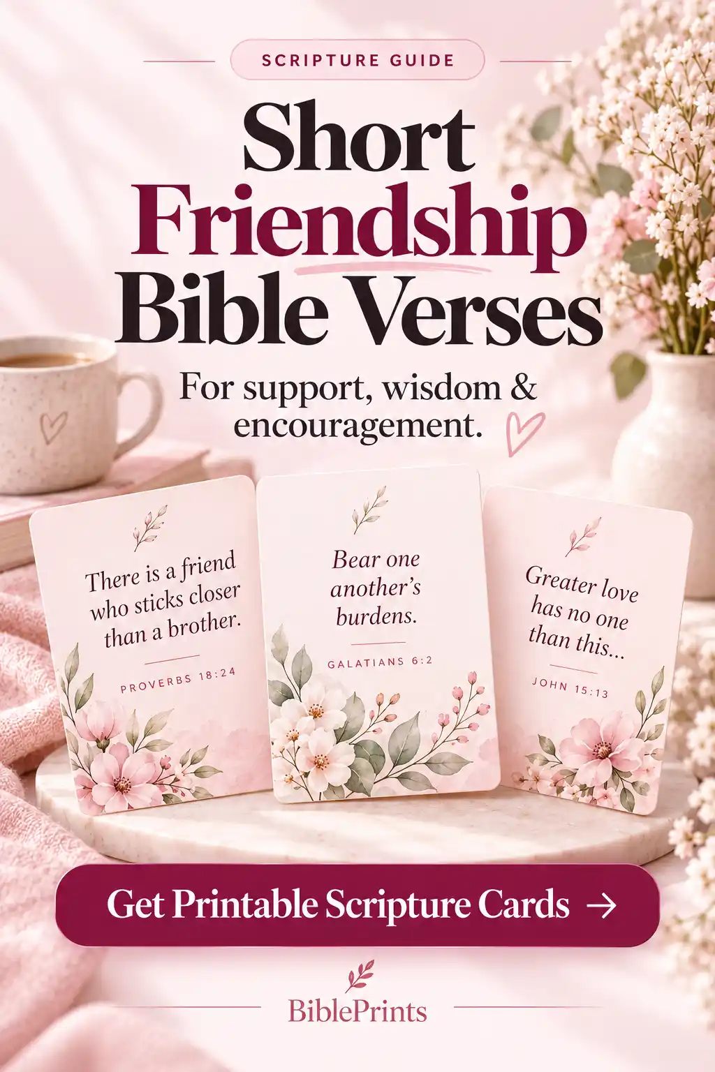Short friendship Bible verses for cards texts and encouragement