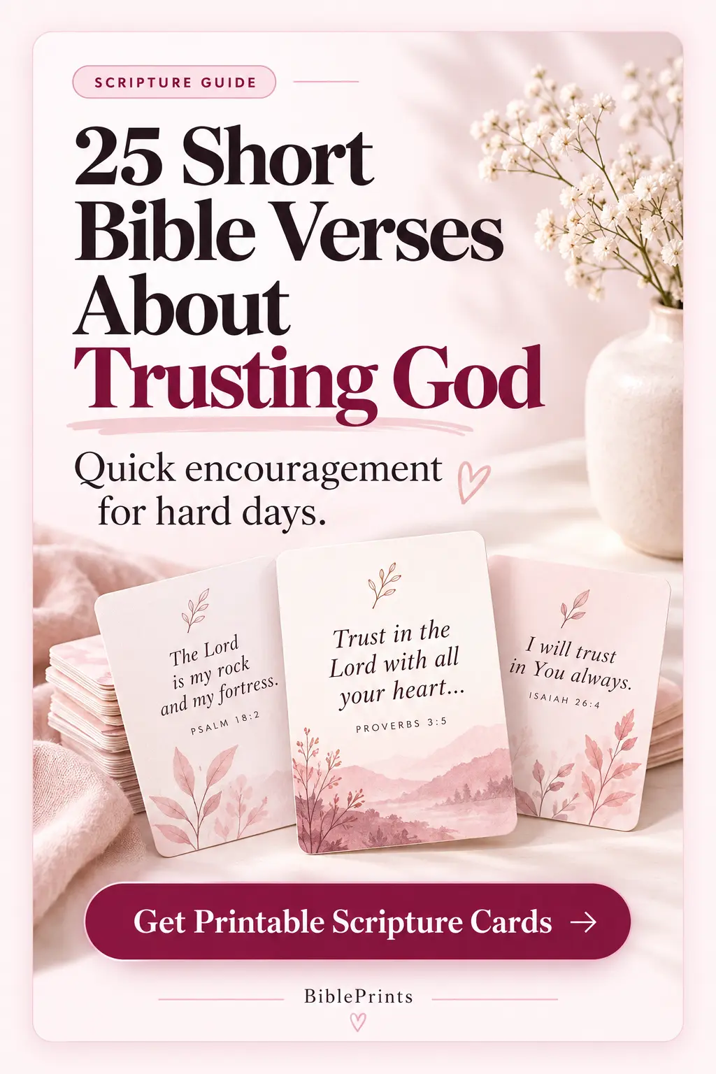 Short Bible verses about trusting God on printable Scripture cards for hard days